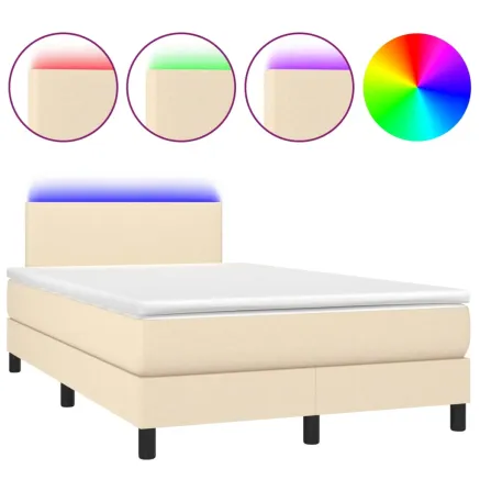 Sommier à lattes de lit avec matelas LED Crème 120x200 cm Tissu 2