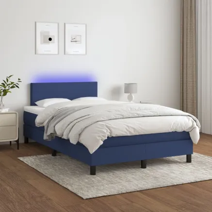 Sommier à lattes de lit avec matelas LED Bleu 120x200 cm Tissu