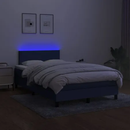 Sommier à lattes de lit avec matelas LED Bleu 120x200 cm Tissu