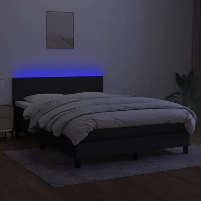 Sommier à lattes de lit avec matelas LED Noir 140x190 cm Tissu