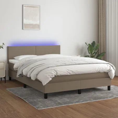 Sommier à lattes de lit avec matelas LED Taupe 140x190 cm Tissu