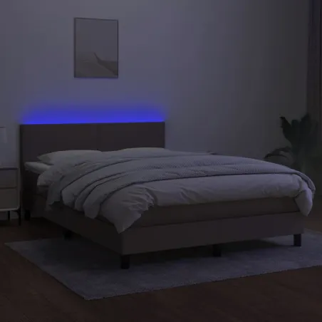 Sommier à lattes de lit avec matelas LED Taupe 140x190 cm Tissu
