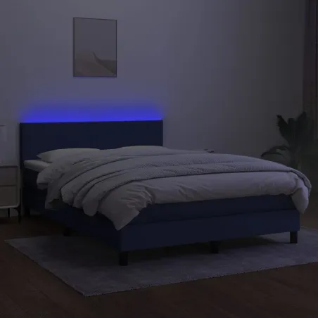 Sommier à lattes de lit avec matelas LED Bleu 140x190 cm Tissu