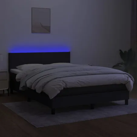Sommier à lattes de lit avec matelas LED Noir 140x200 cm Tissu