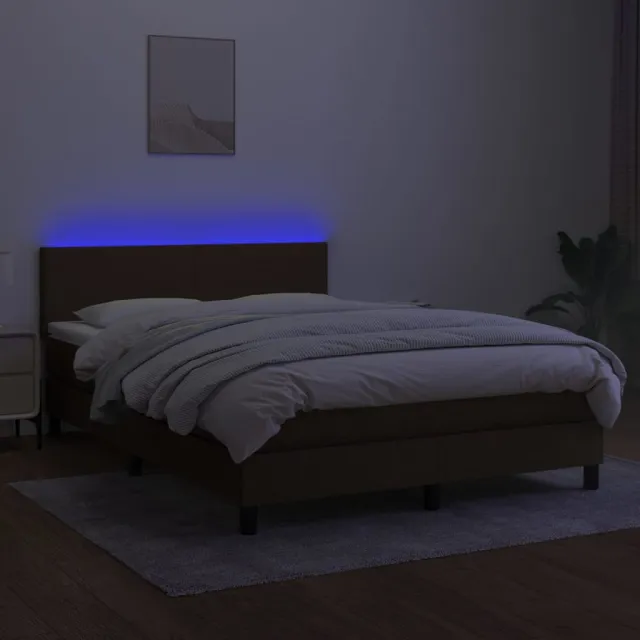 Sommier à lattes de lit matelas et LED Marron foncé 140x200 cm