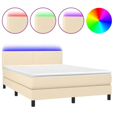 Sommier à lattes de lit avec matelas LED Crème 140x200 cm Tissu 2