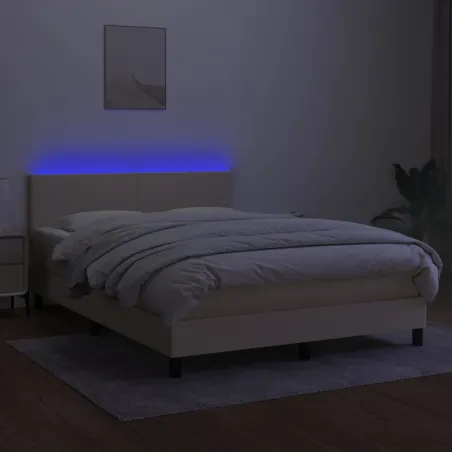 Sommier à lattes de lit avec matelas LED Crème 140x200 cm Tissu