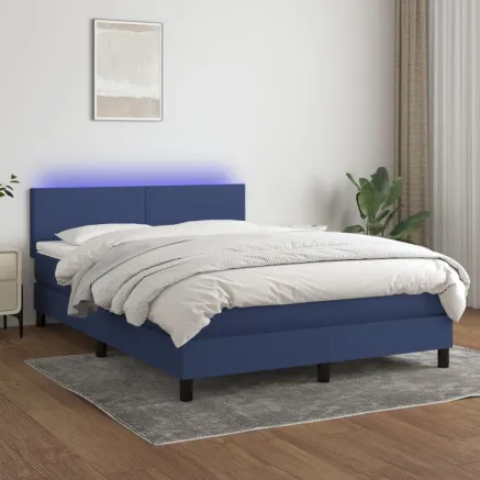 Sommier à lattes de lit avec matelas LED Bleu 140x200 cm Tissu