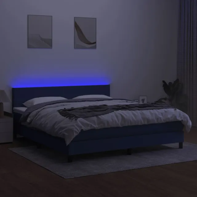 Sommier à lattes de lit avec matelas LED Bleu 160x200 cm Tissu