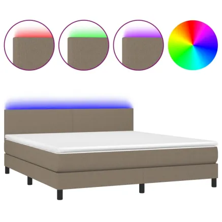 Sommier à lattes de lit avec matelas LED Taupe 180x200 cm Tissu 2