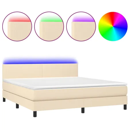 Sommier à lattes de lit avec matelas LED Crème 180x200 cm Tissu