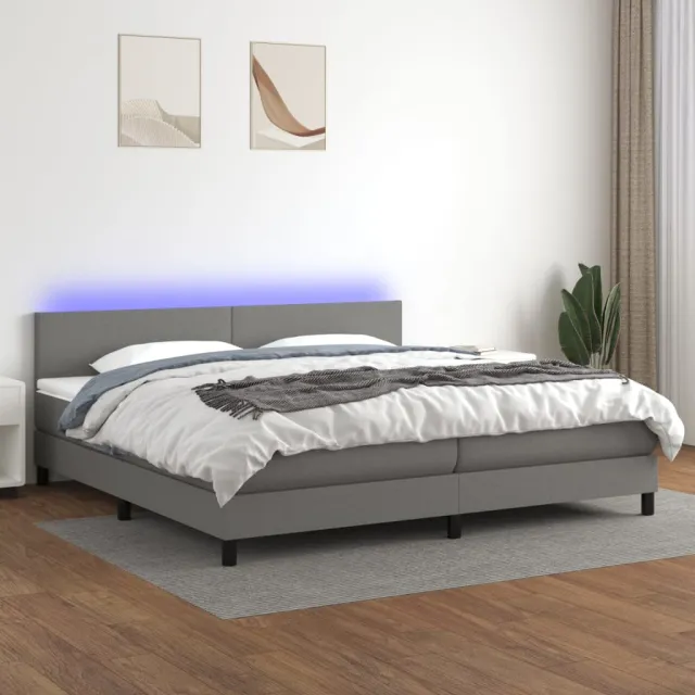 Sommier à lattes de lit et matelas et LED Gris foncé 200x200 cm