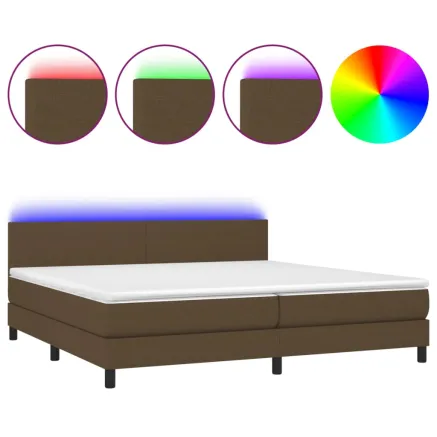Sommier à lattes de lit matelas et LED Marron foncé 200x200 cm 2