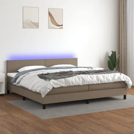 Sommier à lattes de lit et matelas et LED Taupe 200x200cm Tissu