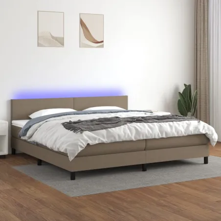 Sommier à lattes de lit et matelas et LED Taupe 200x200cm Tissu