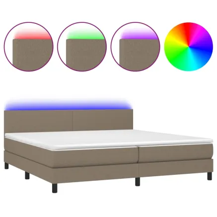 Sommier à lattes de lit et matelas et LED Taupe 200x200cm Tissu 2