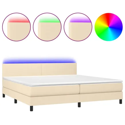 Sommier à lattes de lit et matelas et LED Crème 200x200cm Tissu 2