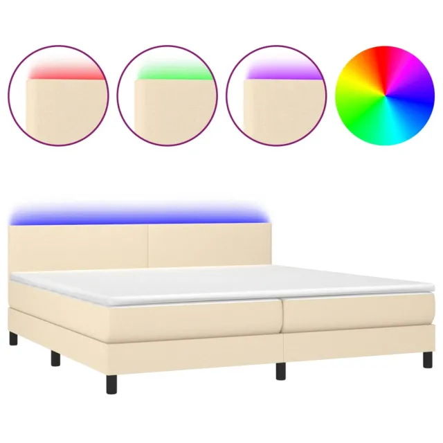 Sommier à lattes de lit et matelas et LED Crème 200x200cm Tissu