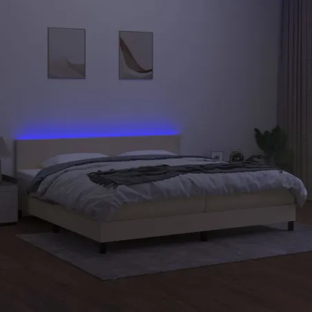 Sommier à lattes de lit et matelas et LED Crème 200x200cm Tissu