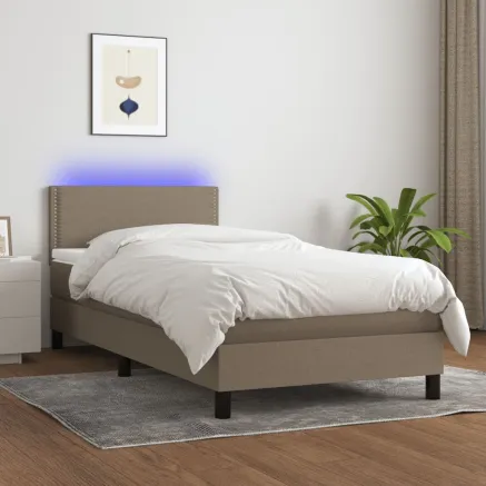 Sommier à lattes de lit avec matelas LED Taupe 90x190 cm Tissu