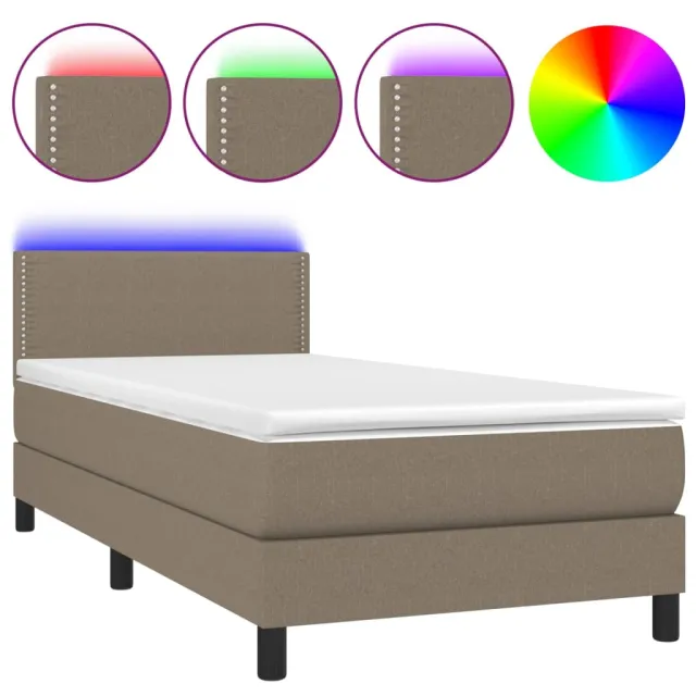 Sommier à lattes de lit avec matelas LED Taupe 90x200 cm Tissu