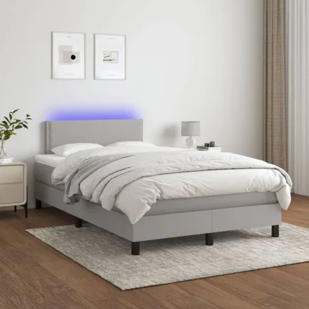 Sommier à lattes de lit matelas LED Gris clair 120x200 cm Tissu
