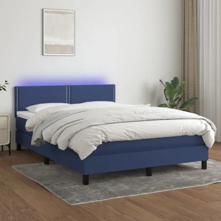 Sommier à lattes de lit avec matelas LED Bleu 140x190 cm Tissu