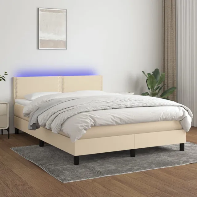 Sommier à lattes de lit avec matelas LED Crème 140x200 cm Tissu
