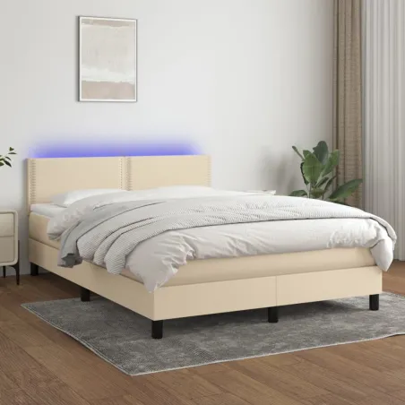 Sommier à lattes de lit avec matelas LED Crème 140x200 cm Tissu