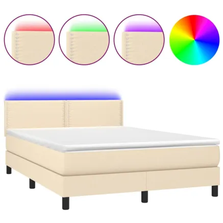 Sommier à lattes de lit avec matelas LED Crème 140x200 cm Tissu 2