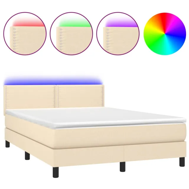 Sommier à lattes de lit avec matelas LED Crème 140x200 cm Tissu