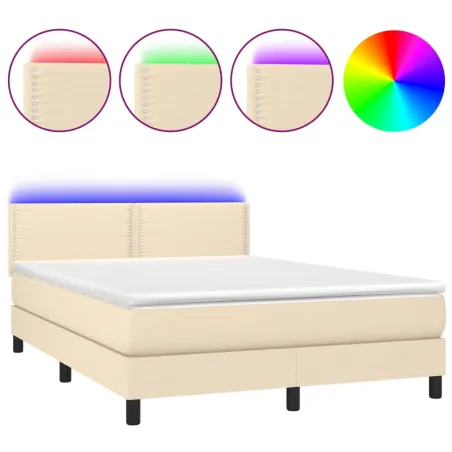 Sommier à lattes de lit avec matelas LED Crème 140x200 cm Tissu