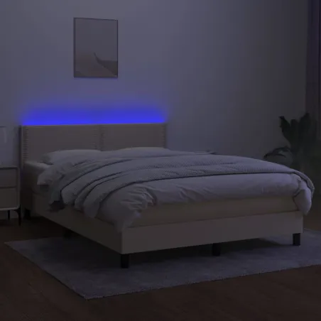 Sommier à lattes de lit avec matelas LED Crème 140x200 cm Tissu