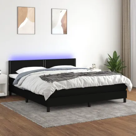 Sommier à lattes de lit avec matelas LED Noir 160x200 cm Tissu