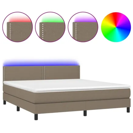 Sommier à lattes de lit avec matelas LED Taupe 180x200 cm Tissu 2