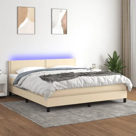 Sommier à lattes de lit avec matelas LED Crème 180x200 cm Tissu