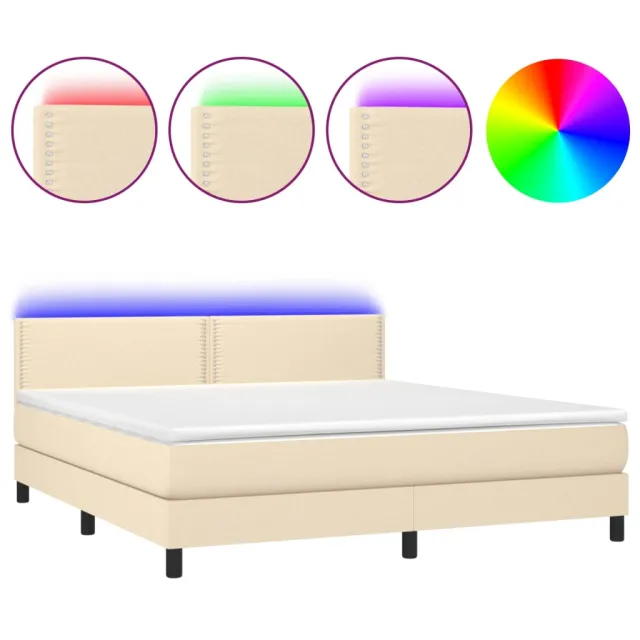 Sommier à lattes de lit avec matelas LED Crème 180x200 cm Tissu