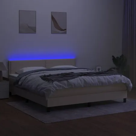 Sommier à lattes de lit avec matelas LED Crème 180x200 cm Tissu