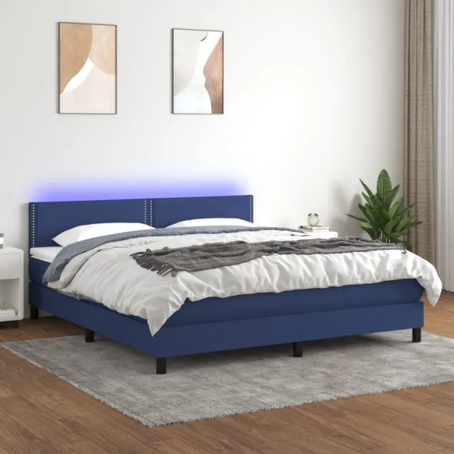 Sommier à lattes de lit avec matelas LED Bleu 180x200 cm Tissu