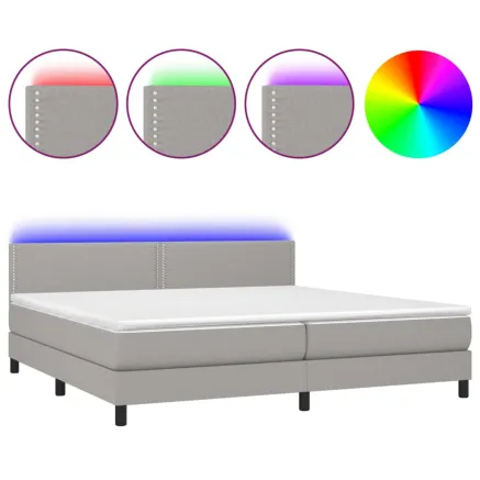 Sommier à lattes de lit matelas LED Gris clair 200x200 cm Tissu 2
