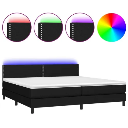Sommier à lattes de lit et matelas et LED Noir 200x200 cm Tissu 2