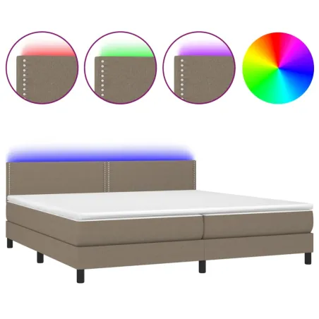 Sommier à lattes de lit et matelas et LED Taupe 200x200cm Tissu
