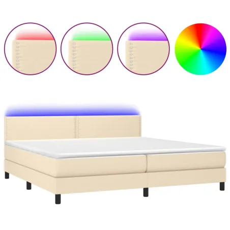 Sommier à lattes de lit et matelas et LED Crème 200x200cm Tissu