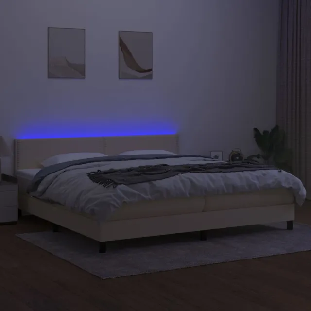 Sommier à lattes de lit et matelas et LED Crème 200x200cm Tissu