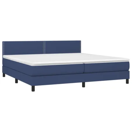 Sommier à lattes de lit et matelas et LED Bleu 200x200 cm Tissu
