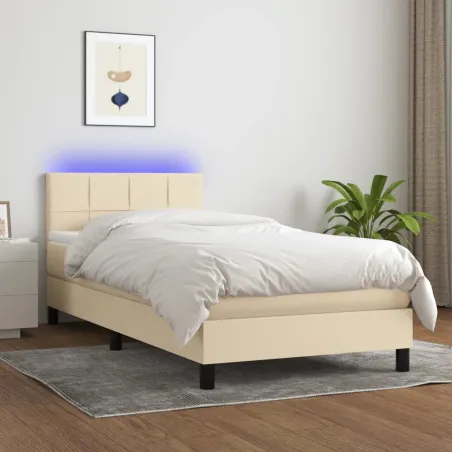 Sommier à lattes de lit avec matelas LED Crème 90x190 cm Tissu