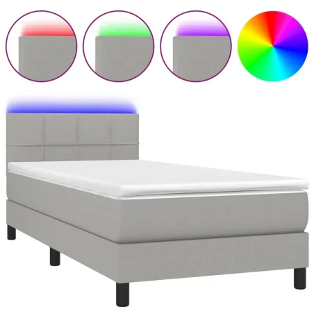 Sommier à lattes de lit avec matelas et LED Gris clair 90x200cm