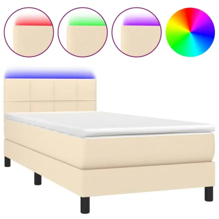 Sommier à lattes de lit avec matelas LED Crème 90x200 cm Tissu 2