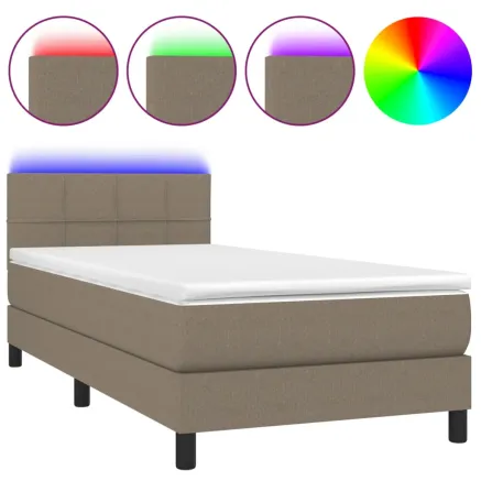 Sommier à lattes de lit avec matelas LED Taupe 100x200 cm Tissu 2