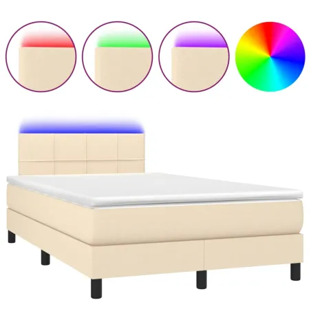 Sommier à lattes de lit avec matelas LED Crème 120x200 cm Tissu